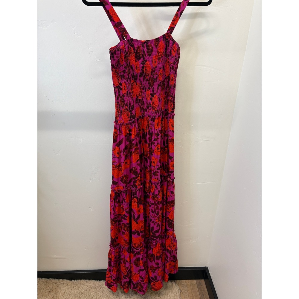 Abel The Label Floral Smocked Tiered Maxi Dress Pink Red ATL100213 Mens M